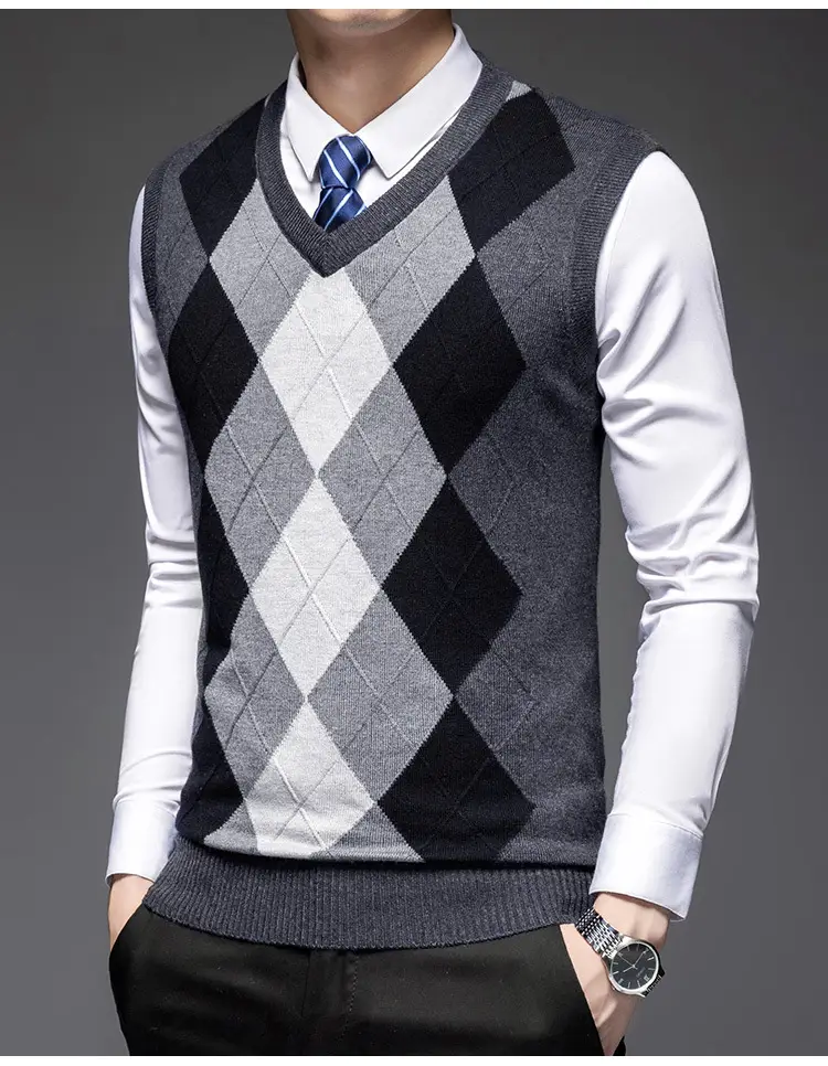 Men's Black V-Neck Knitted Sleeveless Vest — feature 15