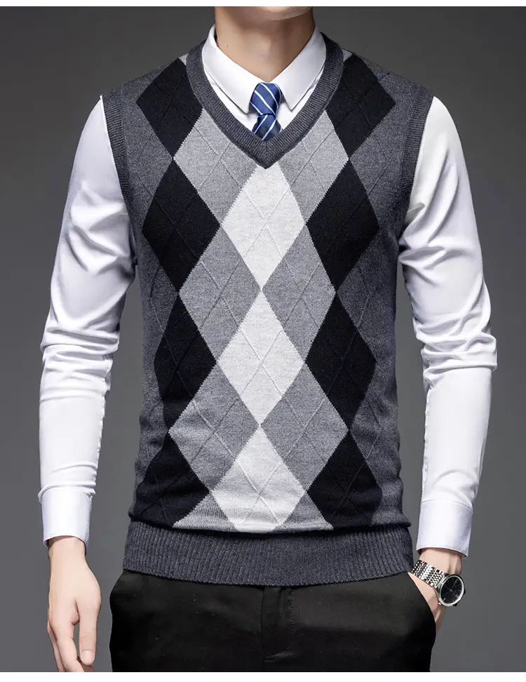 Men's Black V-Neck Knitted Sleeveless Vest — feature 16