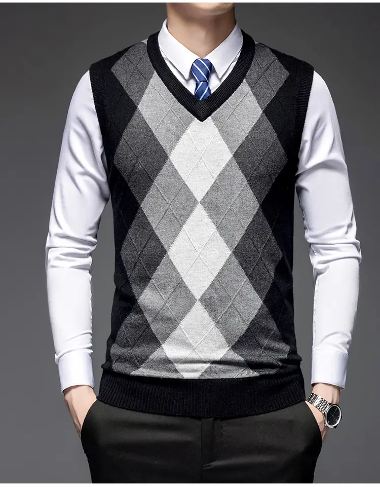 Men's Black V-Neck Knitted Sleeveless Vest — feature 17