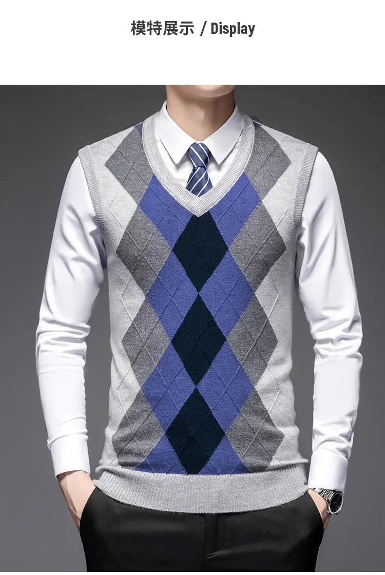 Men's Black V-Neck Knitted Sleeveless Vest — feature 8