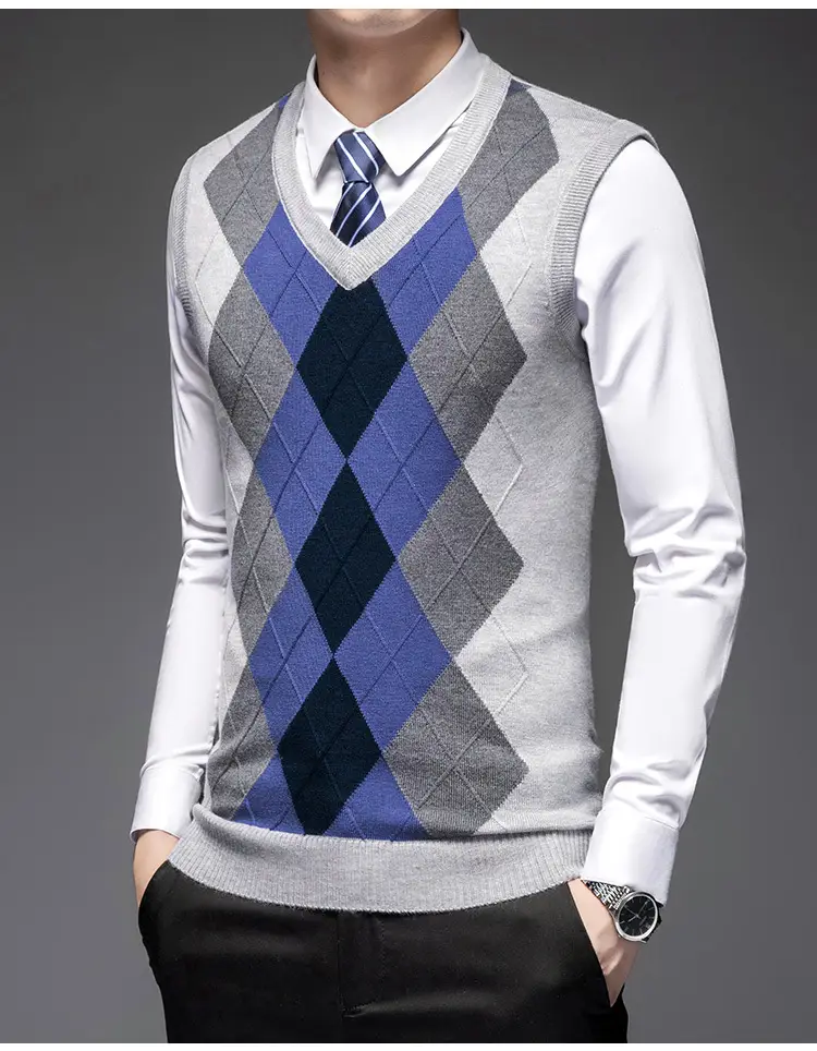 Men's Black V-Neck Knitted Sleeveless Vest — feature 9