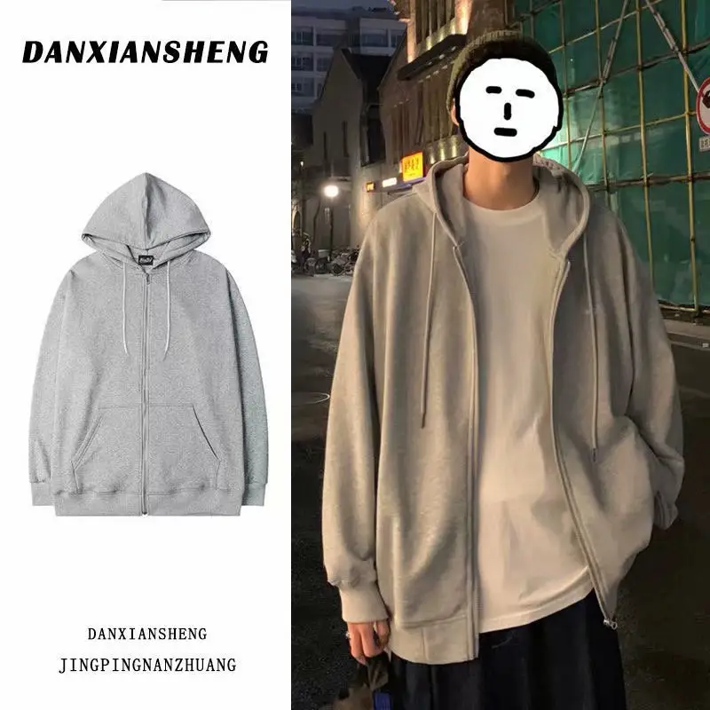 Men's Grey Hooded Hoodie Jacket All Season Loose Fit - Image 6