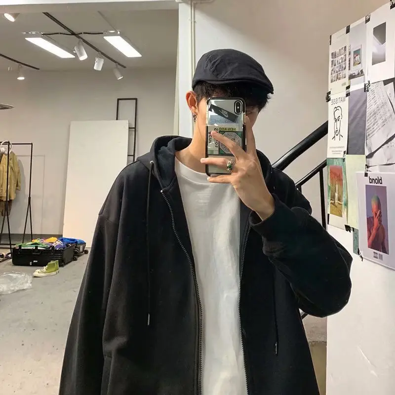 Men's Grey Hooded Hoodie Jacket All Season Loose Fit - Image 7