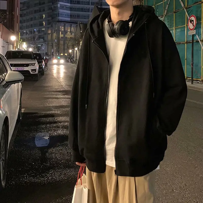 Men's Grey Hooded Hoodie Jacket All Season Loose Fit - Image 2