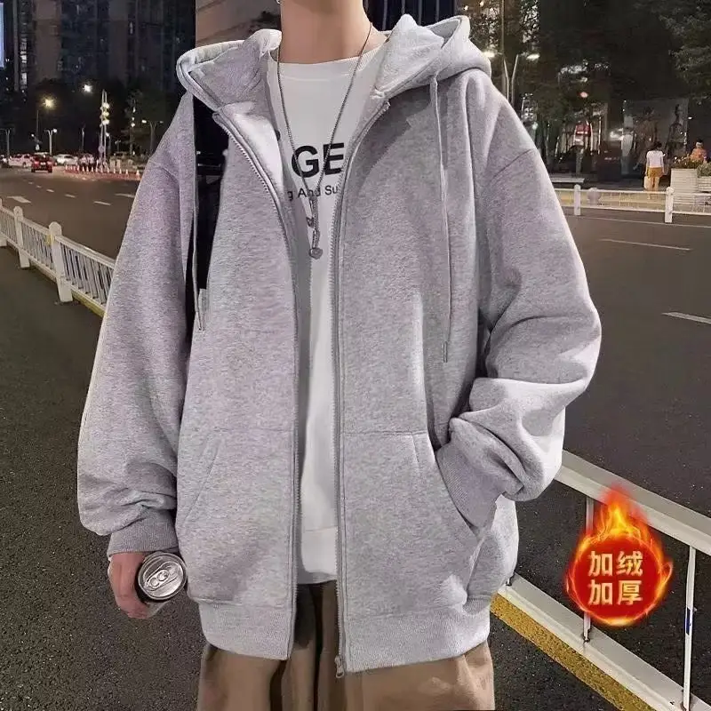 Men's Grey Hooded Hoodie Jacket All Season Loose Fit - Image 3