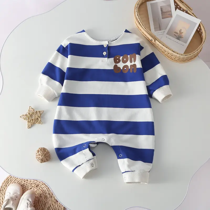 2022 Korean Baby Striped Long Sleeve Suit Brown Beige - Image 7