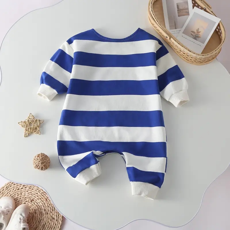 2022 Korean Baby Striped Long Sleeve Suit Brown Beige - Image 9
