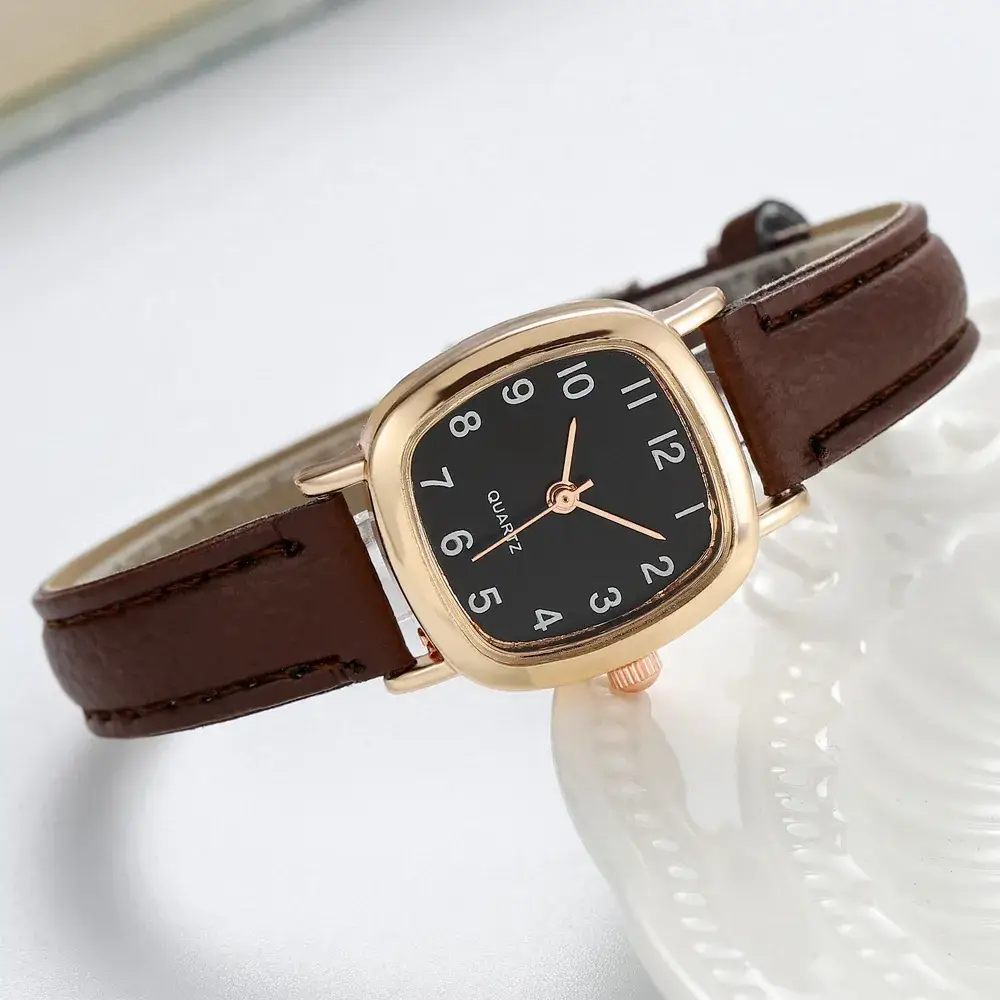 Women's Square Dial Quartz Watch with Black Leather Belt - Image 3