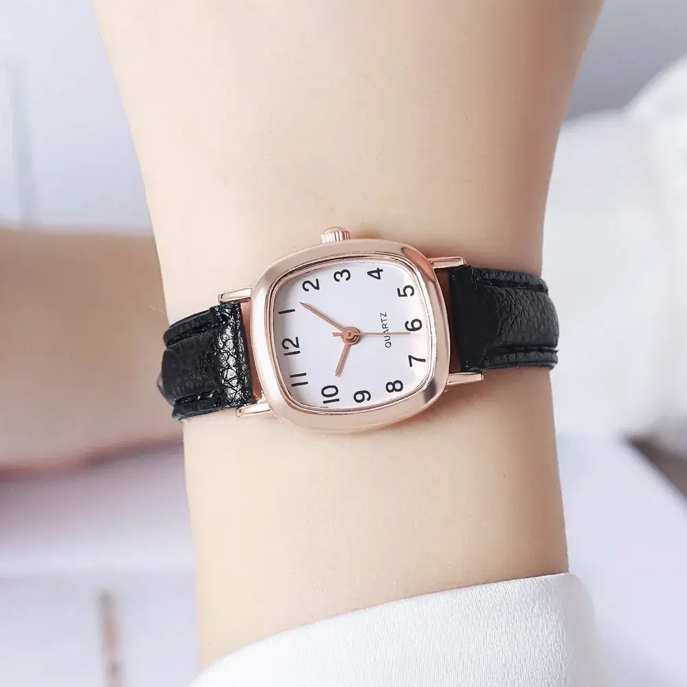 Women's Square Dial Quartz Watch with Black Leather Belt - Image 6