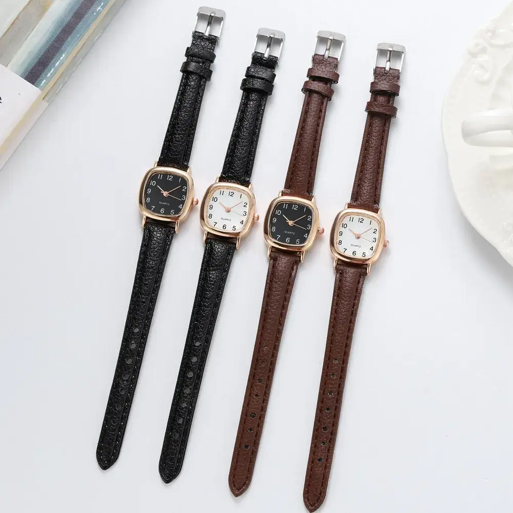 Women's Square Dial Quartz Watch with Black Leather Belt - Image 7