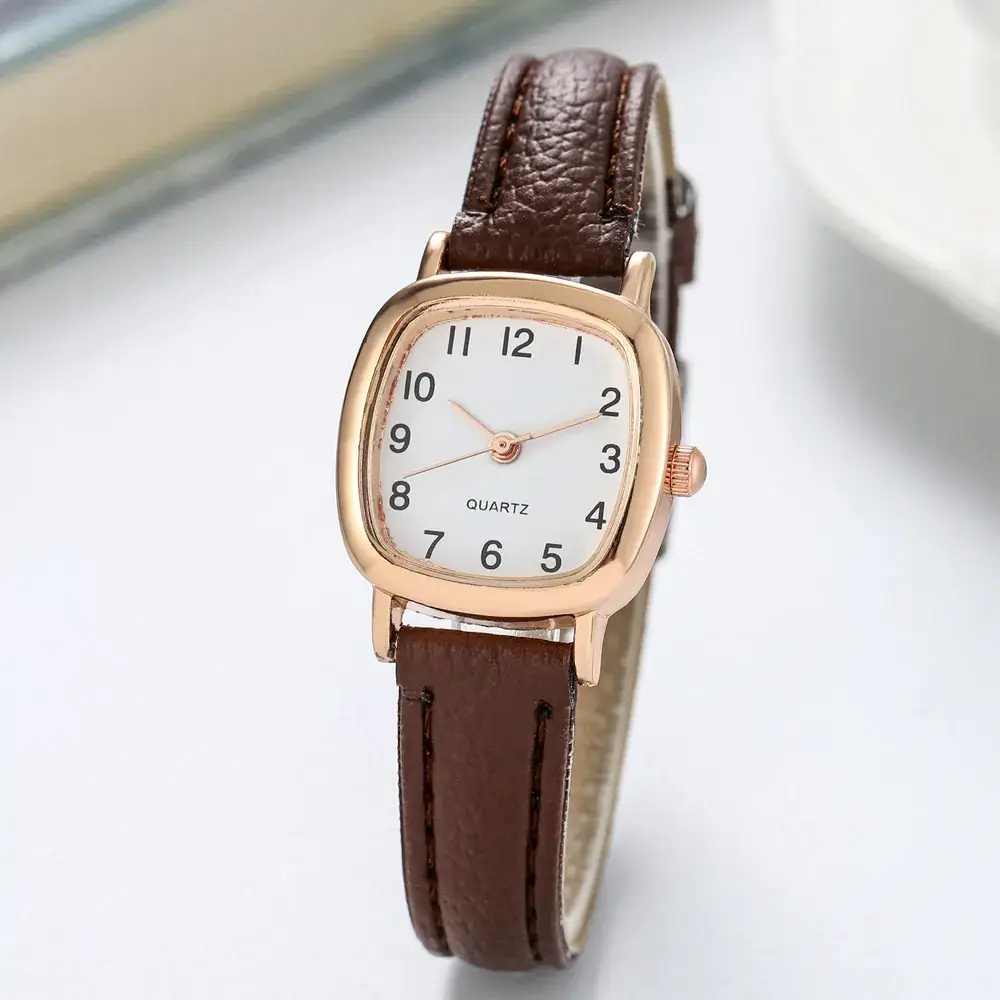 Women's Square Dial Quartz Watch with Black Leather Belt - Image 4