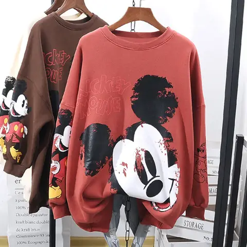 Women Hoodless Plush Sweatshirt Mickey Mouse Brown Winter 2025 - Image 7