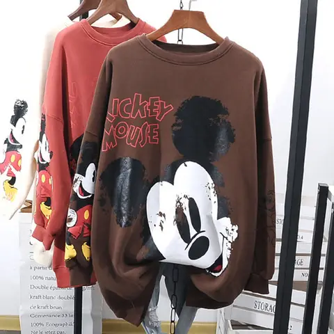 Women Hoodless Plush Sweatshirt Mickey Mouse Brown Winter 2025 - Image 8