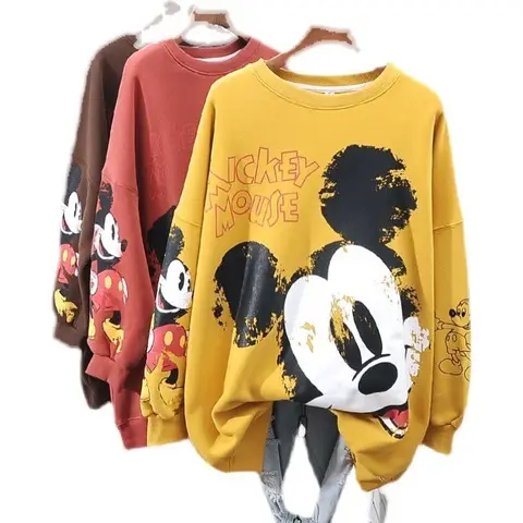 Women Hoodless Plush Sweatshirt Mickey Mouse Brown Winter 2025 - Image 9
