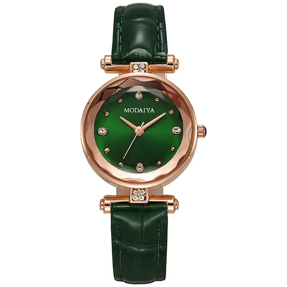Women's Green Leather Belt Watch with Rose Gold Case - Image 7