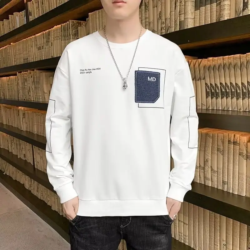 Men's White Long Sleeve T-Shirt Loose Fit 2022 - Image 2
