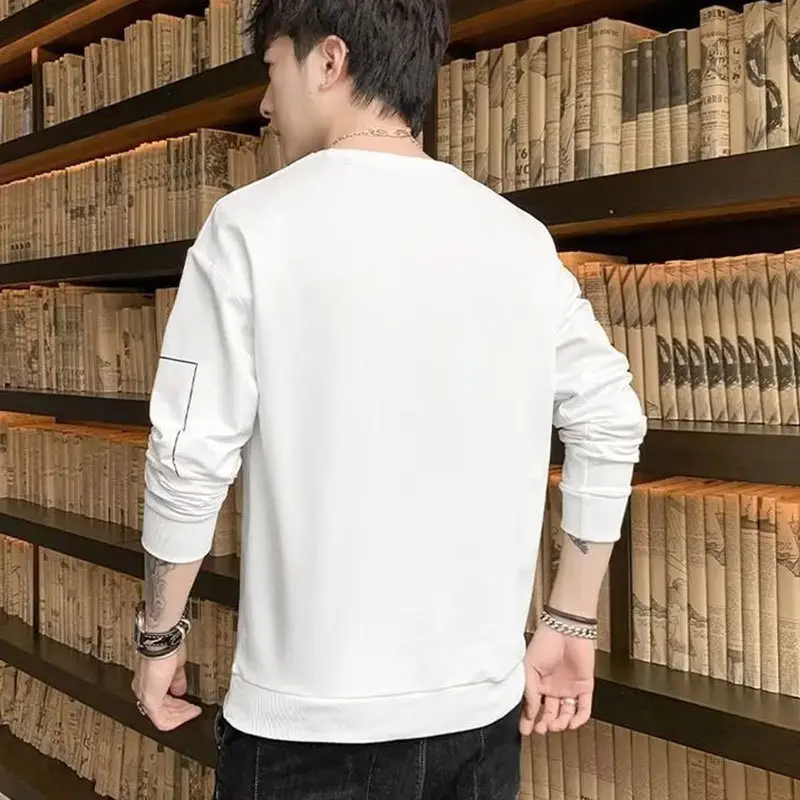 Men's White Long Sleeve T-Shirt Loose Fit 2022 - Image 6