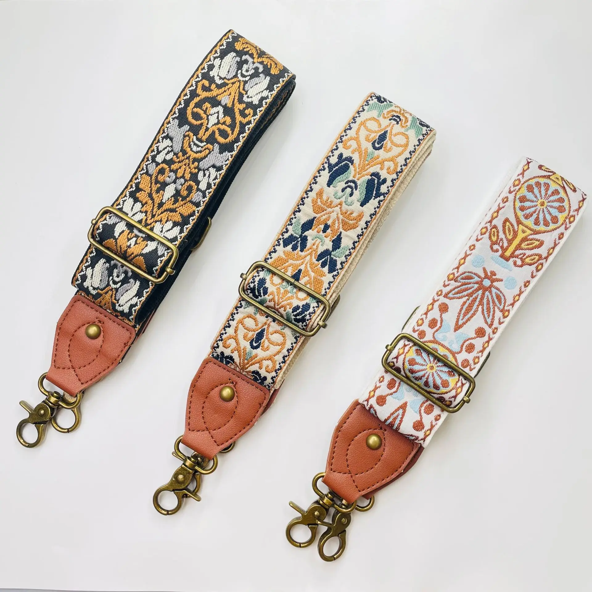 Adjustable Ethnic Shoulder Bag for Women Brown Floral Pattern - Image 5