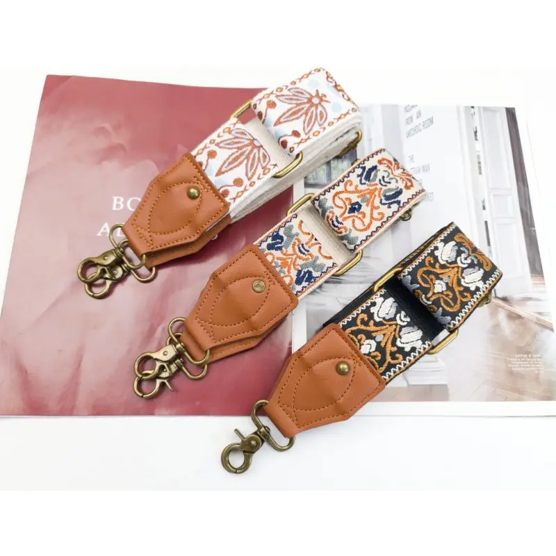 Adjustable Ethnic Shoulder Bag for Women Brown Floral Pattern - Image 6