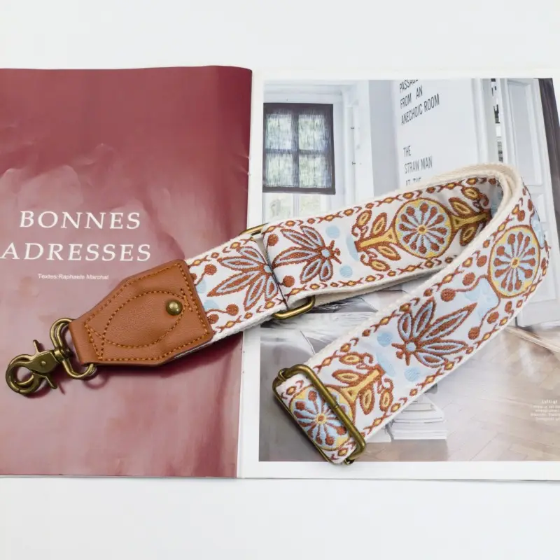 Adjustable Ethnic Shoulder Bag for Women Brown Floral Pattern - Image 7