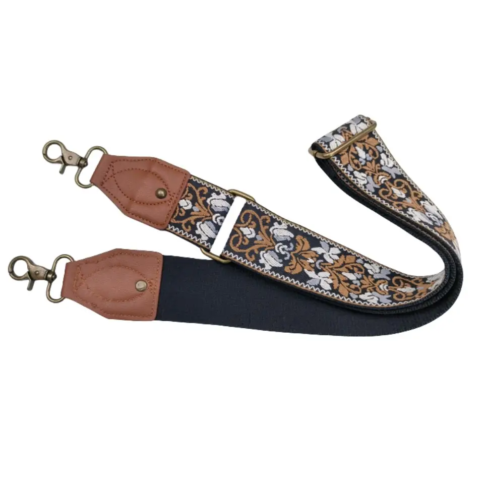 Adjustable Ethnic Shoulder Bag for Women Brown Floral Pattern - Image 8