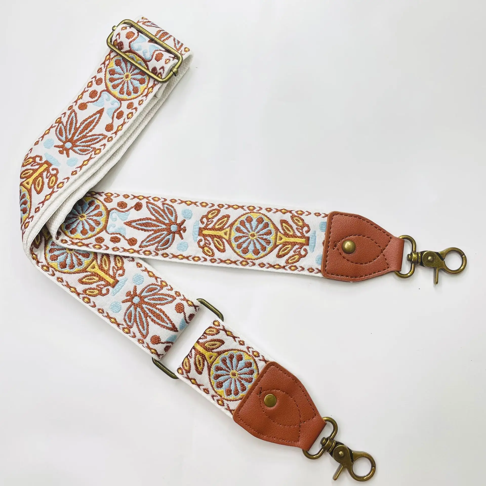 Adjustable Ethnic Shoulder Bag for Women Brown Floral Pattern — feature 14
