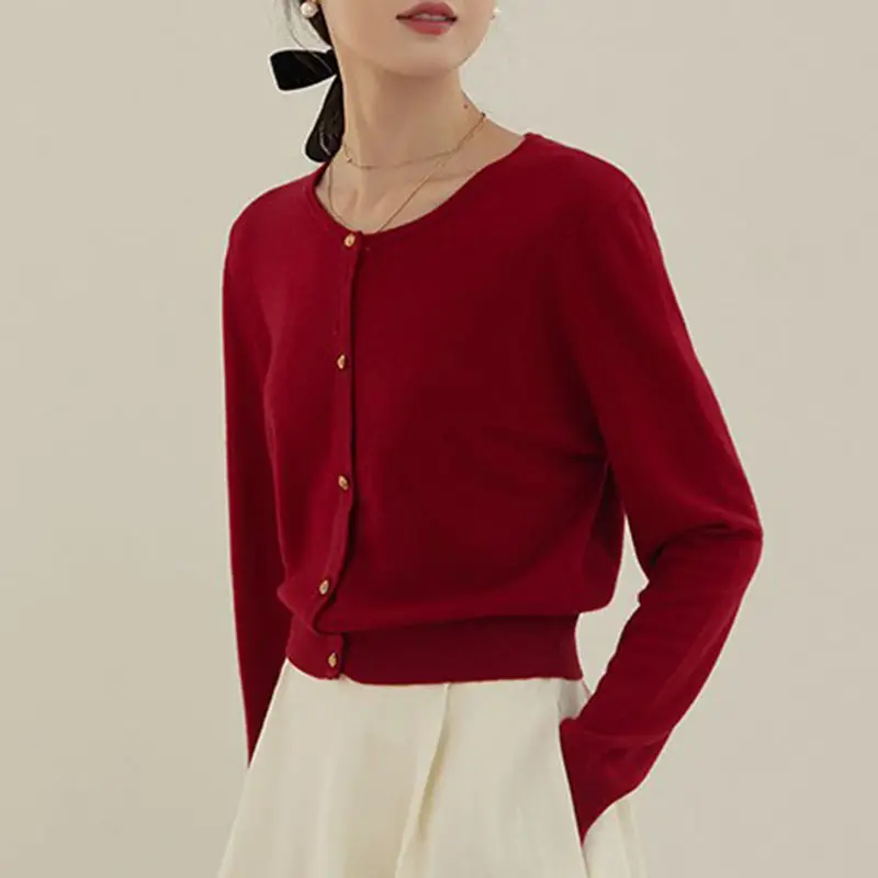 Blue Cotton Round Neck Sweater Jacket for Women Large - Image 2