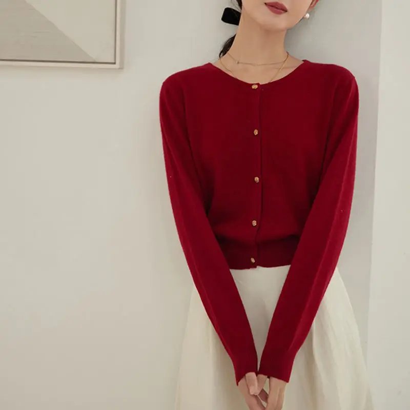 Blue Cotton Round Neck Sweater Jacket for Women Large - Image 4