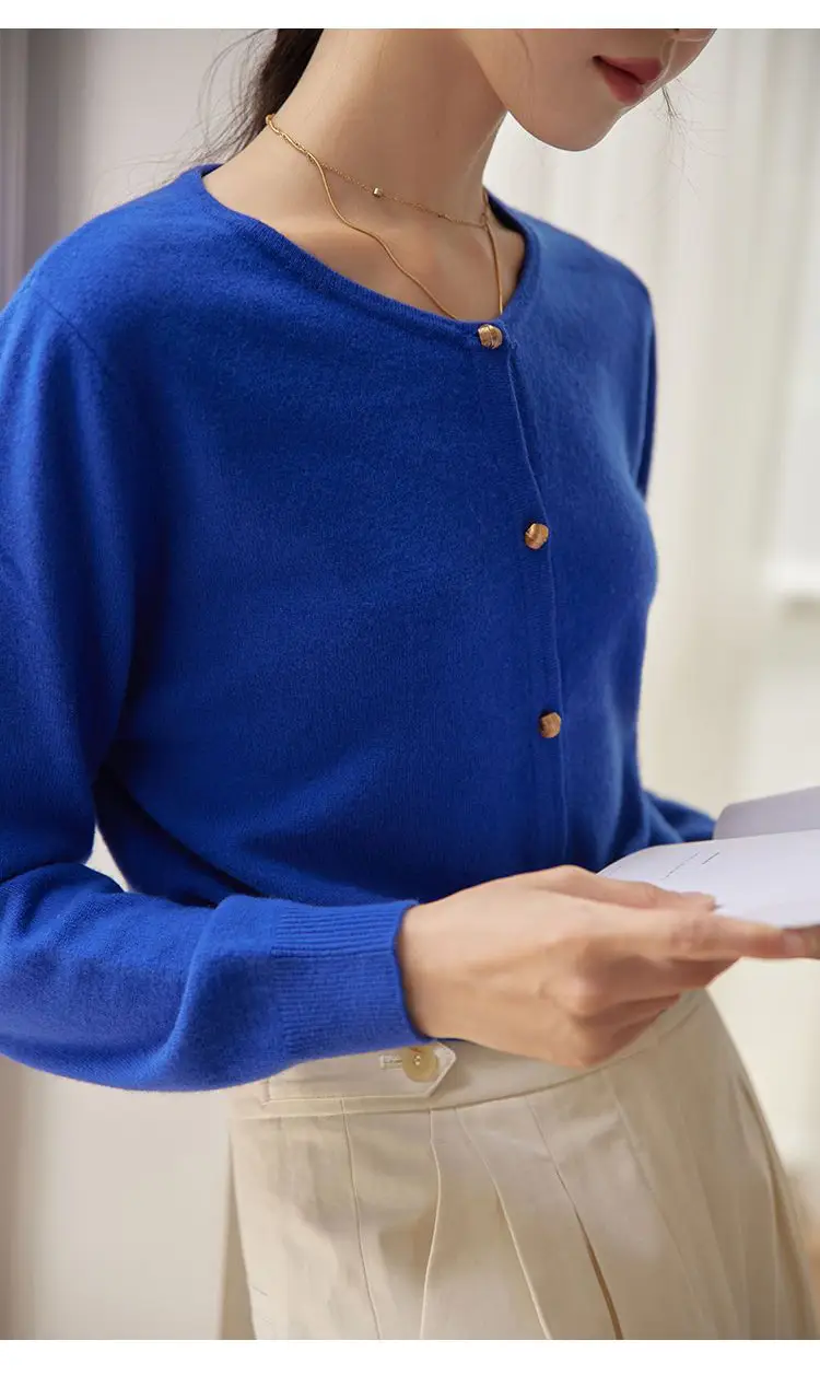 Blue Cotton Round Neck Sweater Jacket for Women Large — feature 14
