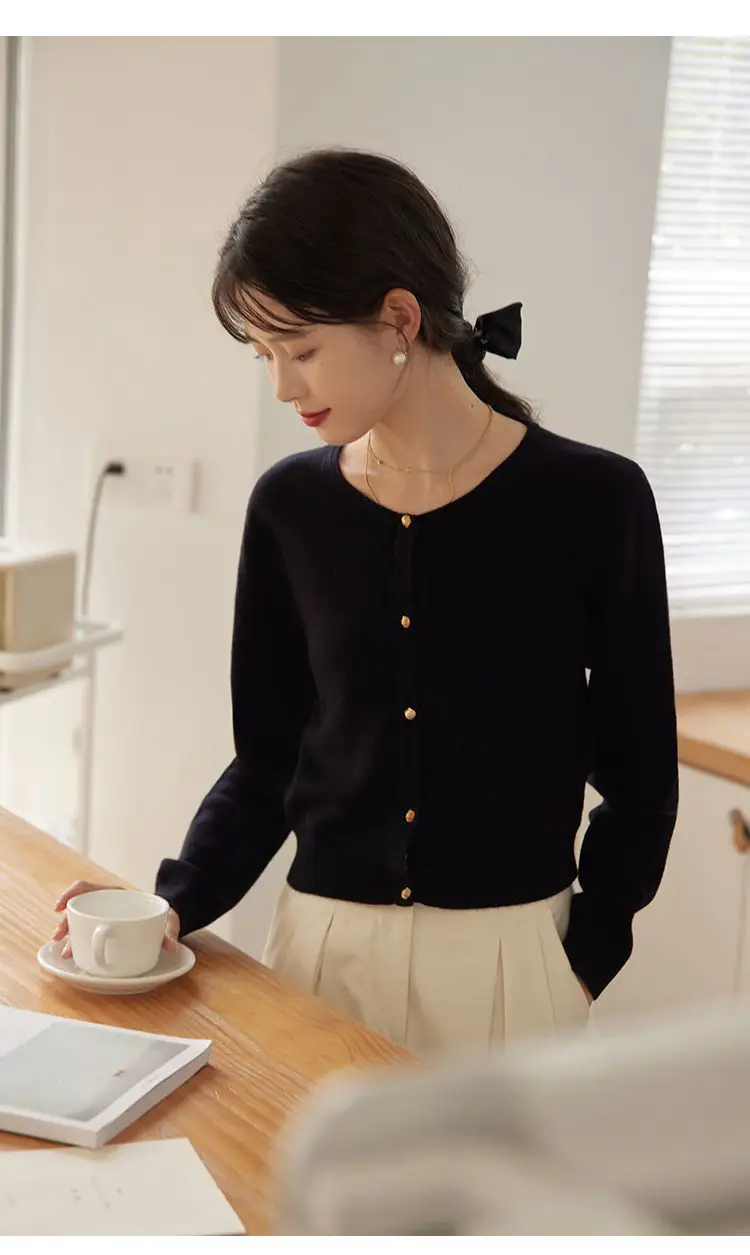 Blue Cotton Round Neck Sweater Jacket for Women Large — feature 20