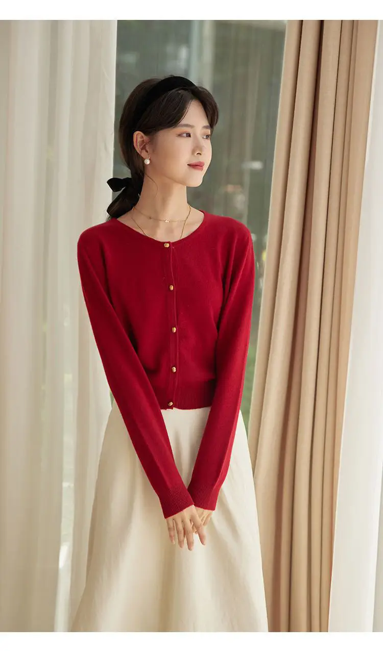 Blue Cotton Round Neck Sweater Jacket for Women Large — feature 7