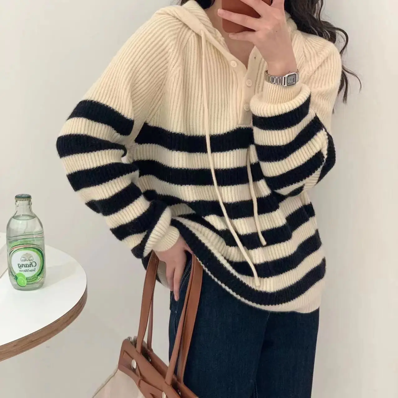 Women Striped Hooded Sweater Spring Autumn Slim Fit - Image 6