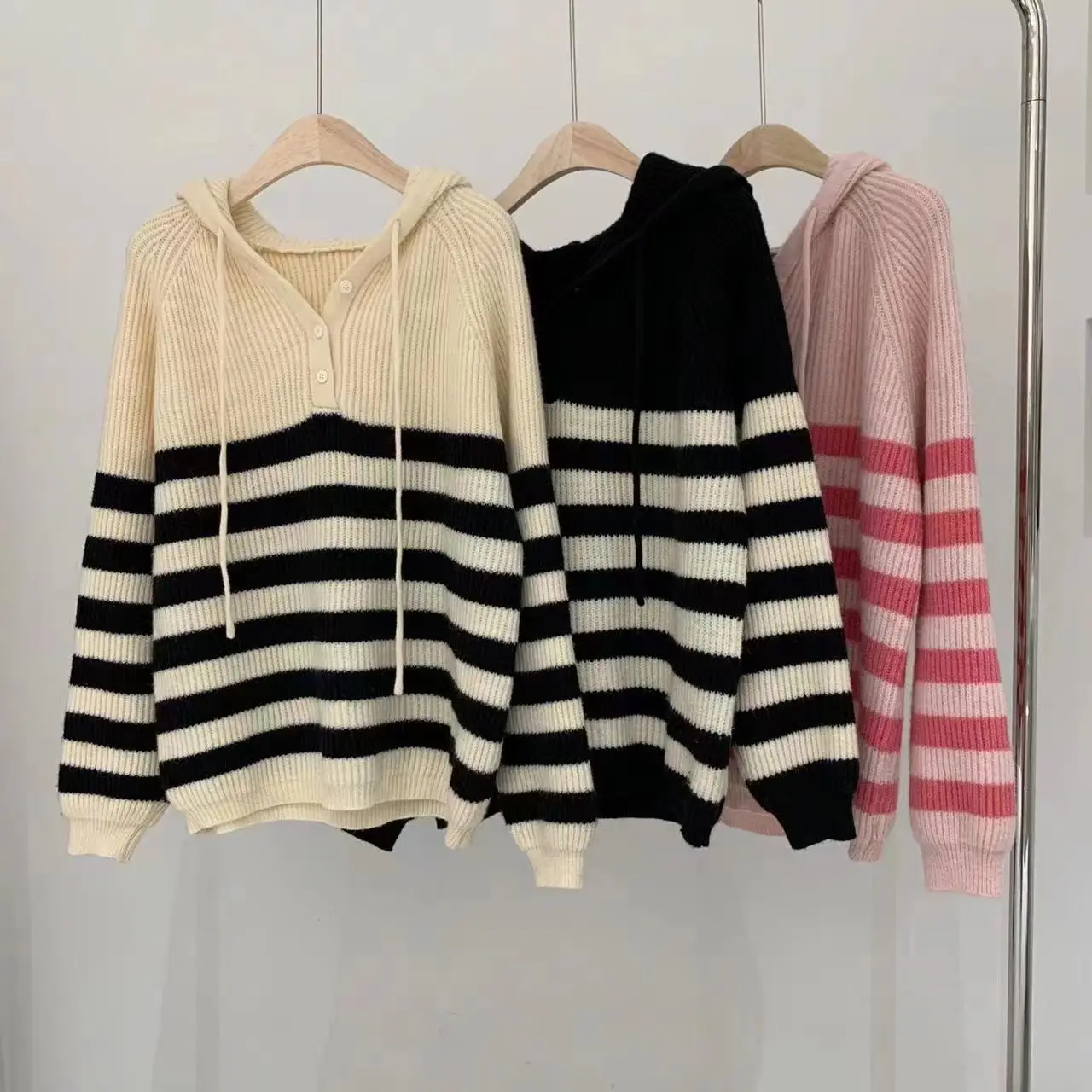 Women Striped Hooded Sweater Spring Autumn Slim Fit - Image 7