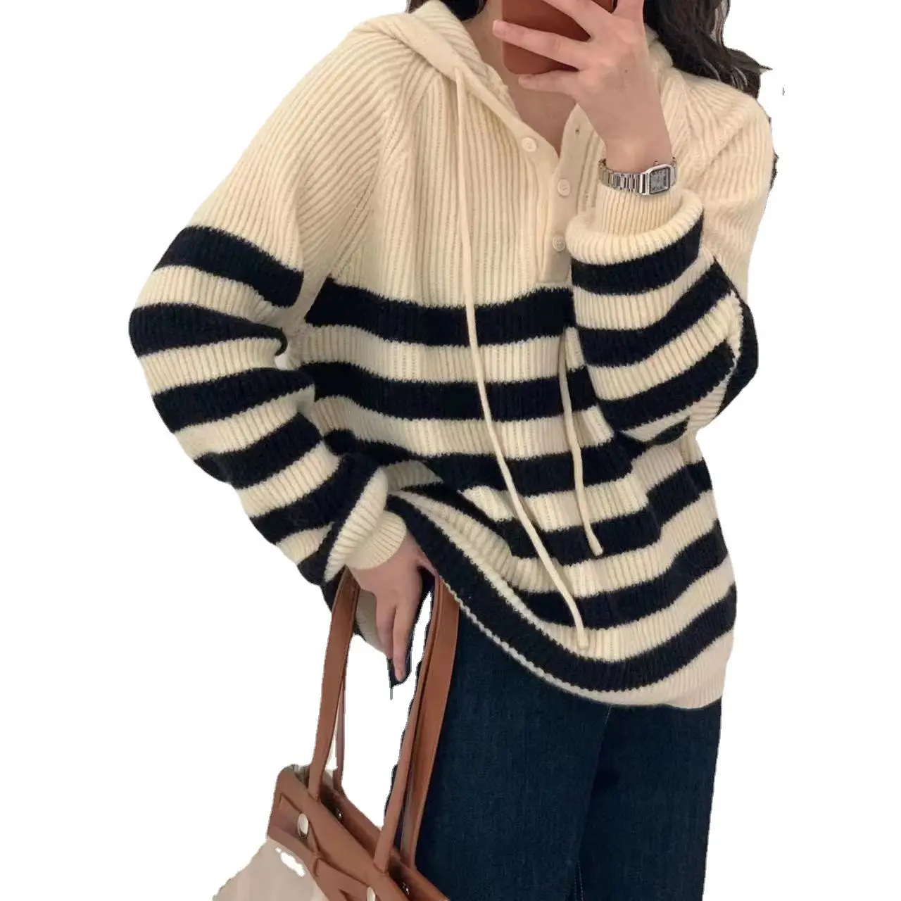 Women Striped Hooded Sweater Spring Autumn Slim Fit - Image 8