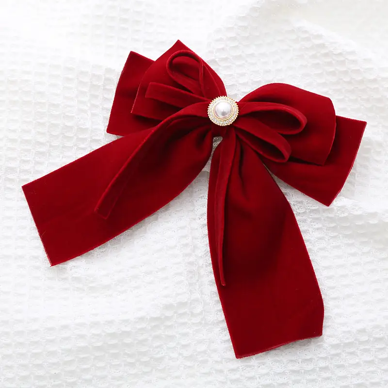 Velvet Hair Pins Red Black Pearl Button - Image 6