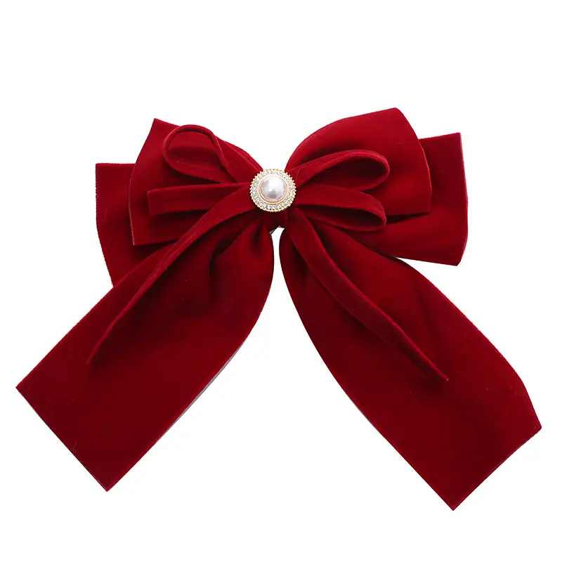 Velvet Hair Pins Red Black Pearl Button - Image 7