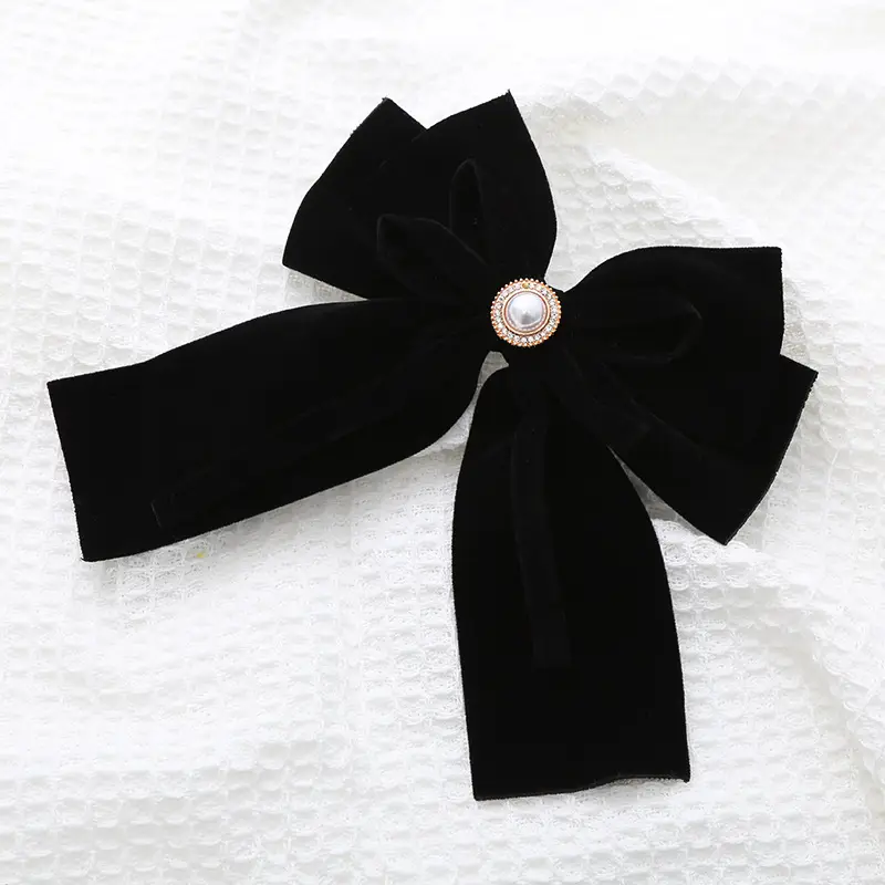 Velvet Hair Pins Red Black Pearl Button - Image 2