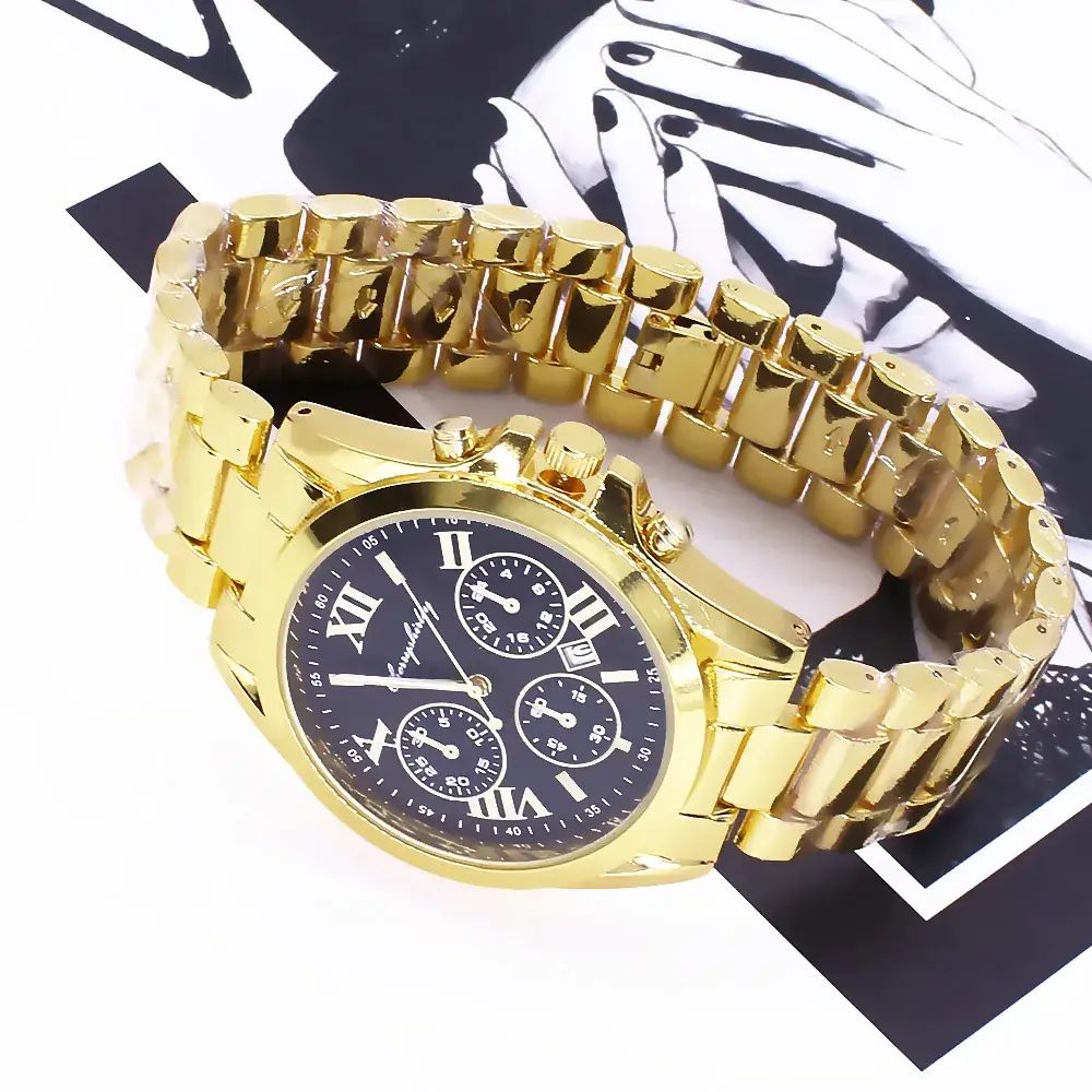 Gold Steel Wrist Watch Set for Couples - Image 4