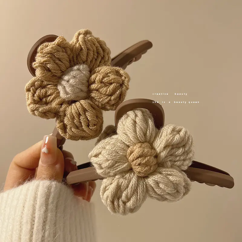 Wool Knitted Flower Hairpin for Women Autumn Winter - Image 3