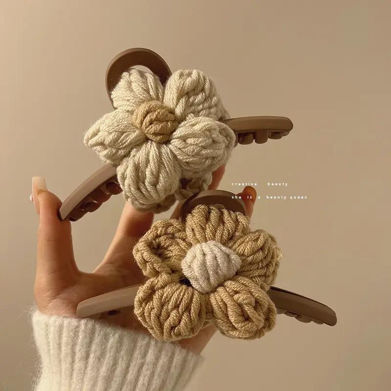 Wool Knitted Flower Hairpin for Women Autumn Winter - Image 4
