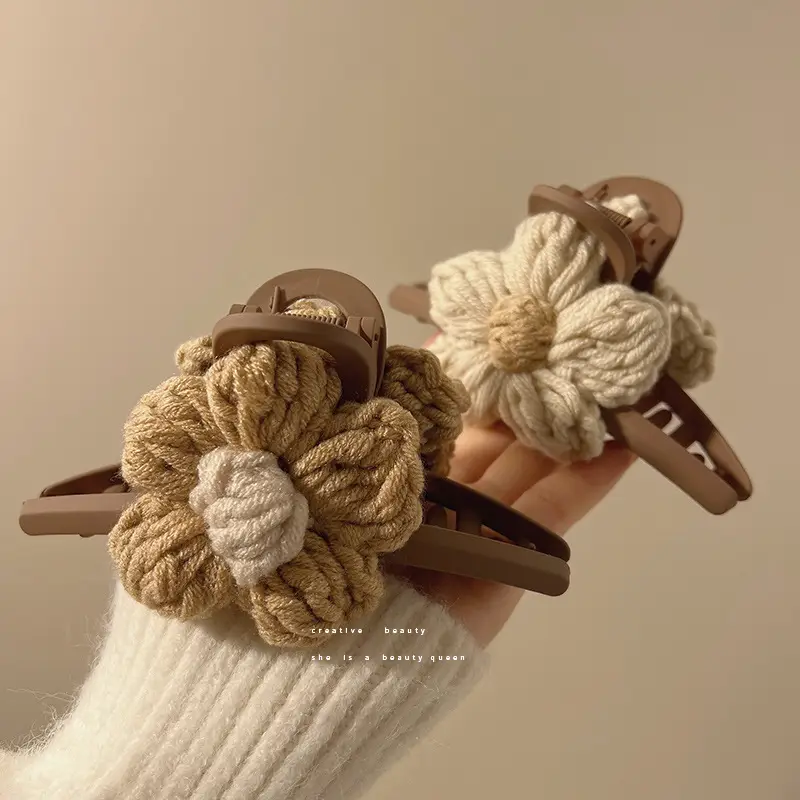 Wool Knitted Flower Hairpin for Women Autumn Winter - Image 5