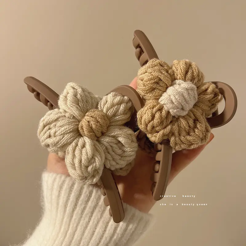 Wool Knitted Flower Hairpin for Women Autumn Winter - Image 6