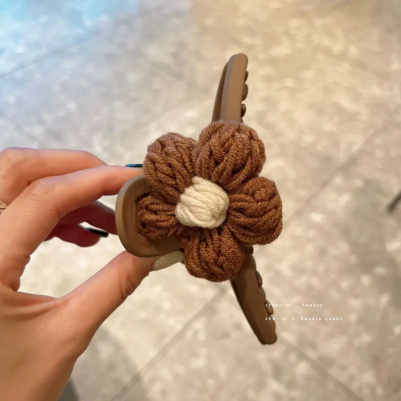Wool Knitted Flower Hairpin for Women Autumn Winter - Image 2