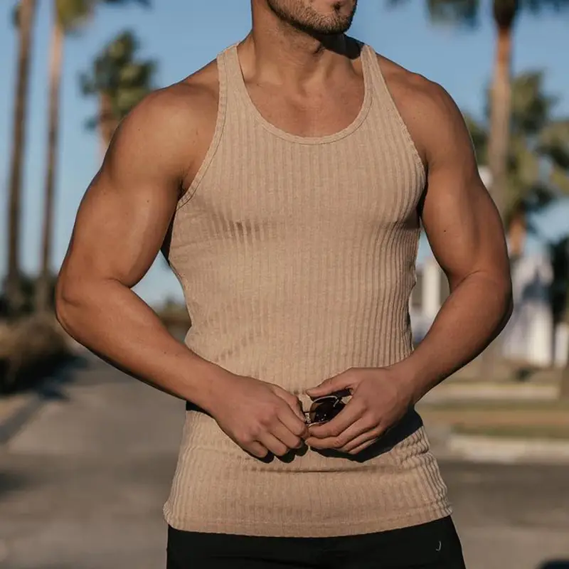 Men Blue Ribbed Short Sleeve Fitness T-Shirt Round Neck - Image 8