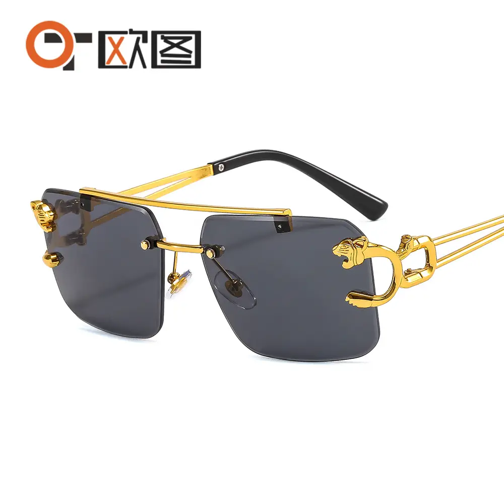 Men Women Leopard Head Sunglasses Gold Frame Transparent - Image 2
