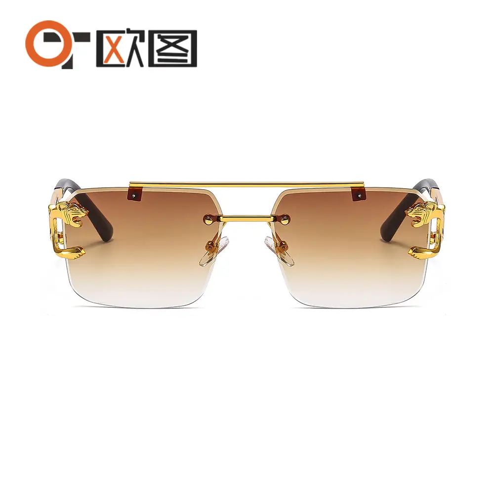 Men Women Leopard Head Sunglasses Gold Frame Transparent - Image 3
