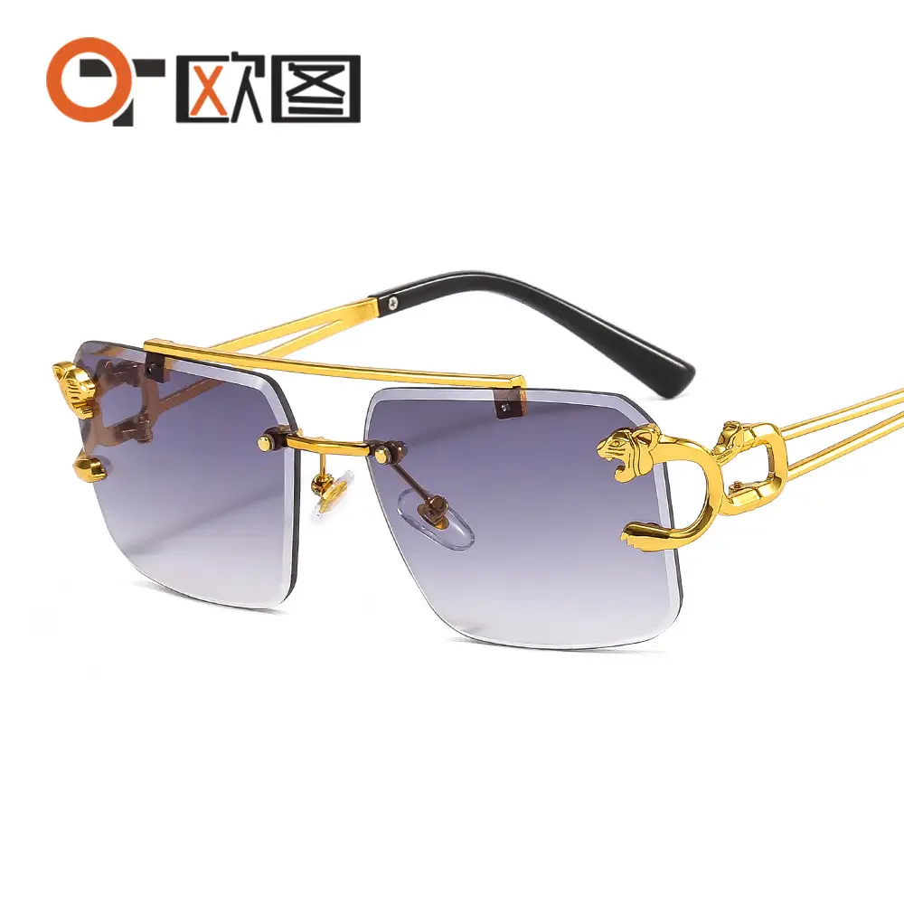 Men Women Leopard Head Sunglasses Gold Frame Transparent - Image 4