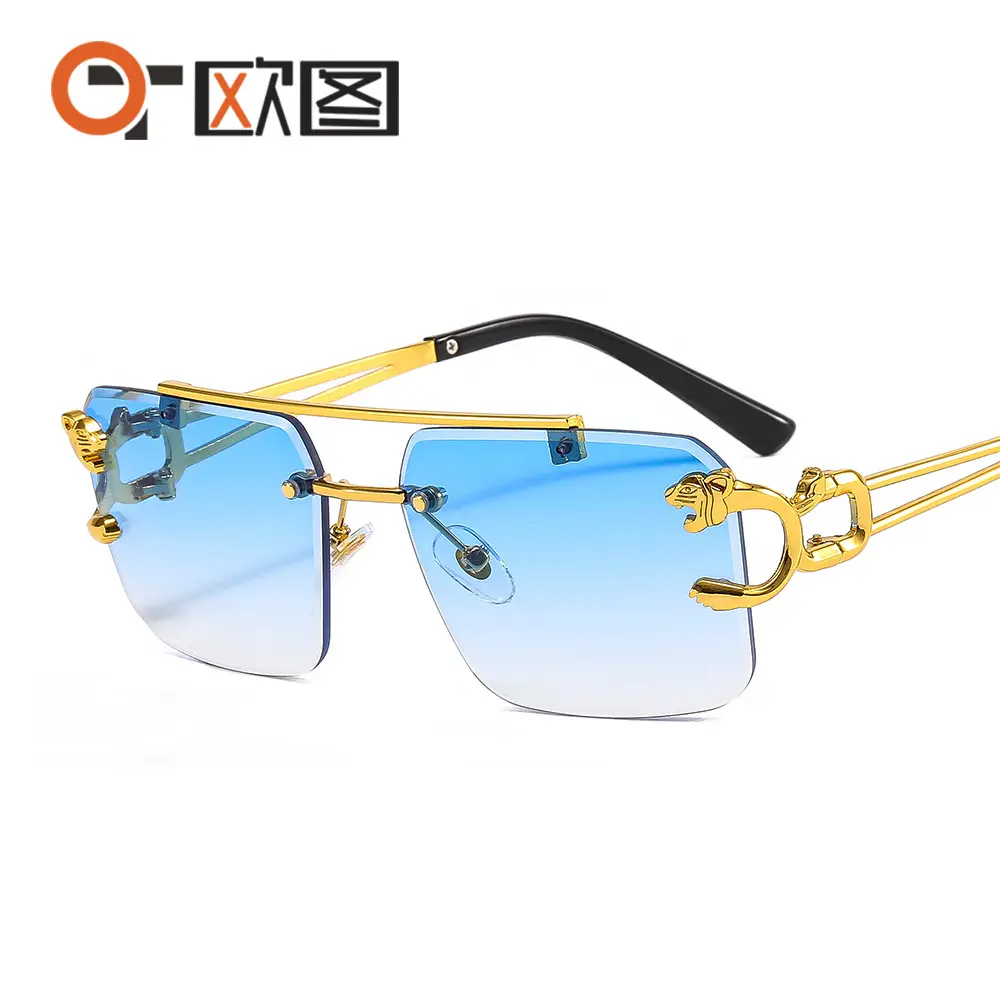 Men Women Leopard Head Sunglasses Gold Frame Transparent - Image 5