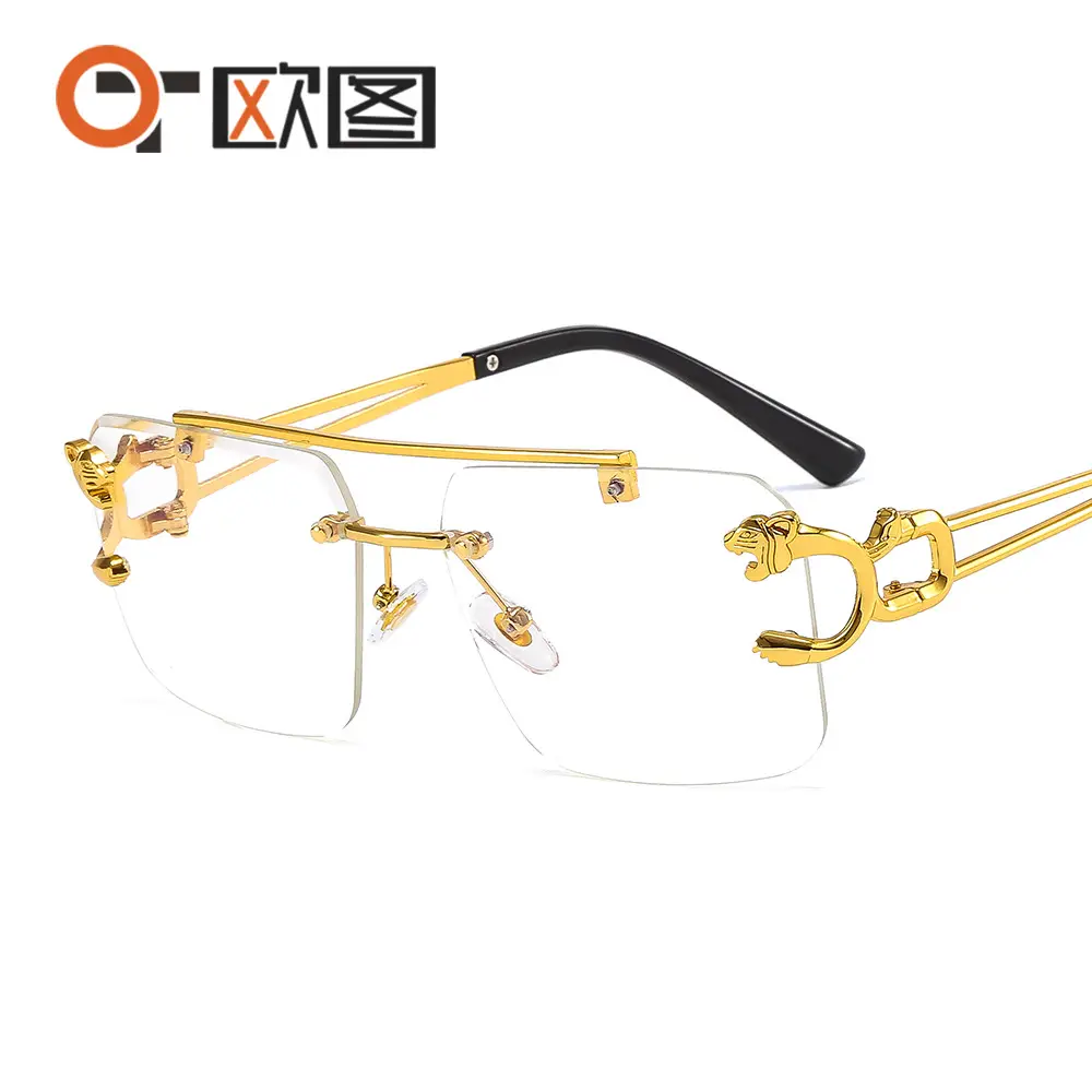 Men Women Leopard Head Sunglasses Gold Frame Transparent - Image 6