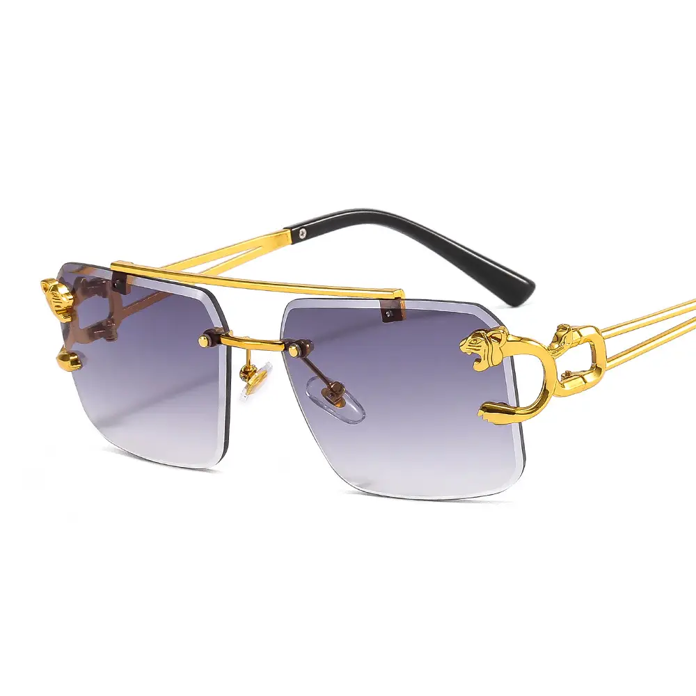 Men Women Leopard Head Sunglasses Gold Frame Transparent